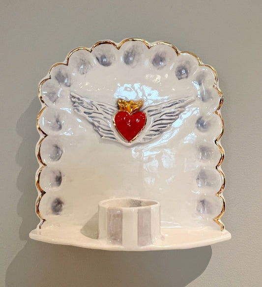 Winged Flaming Heart Wall-Mounted Candle Holder (Sconce)