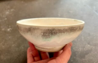 Pair of Bowls in Cream glaze with Green & Gray
