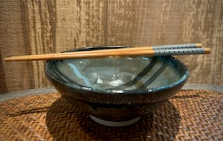 Pair of Bowls in Mossy Gray Glaze with Blue Galaxy Rim