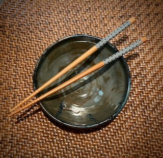 Pair of Bowls in Mossy Gray Glaze with Blue Galaxy Rim