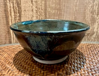 Pair of Bowls in Mossy Gray Glaze with Blue Galaxy Rim