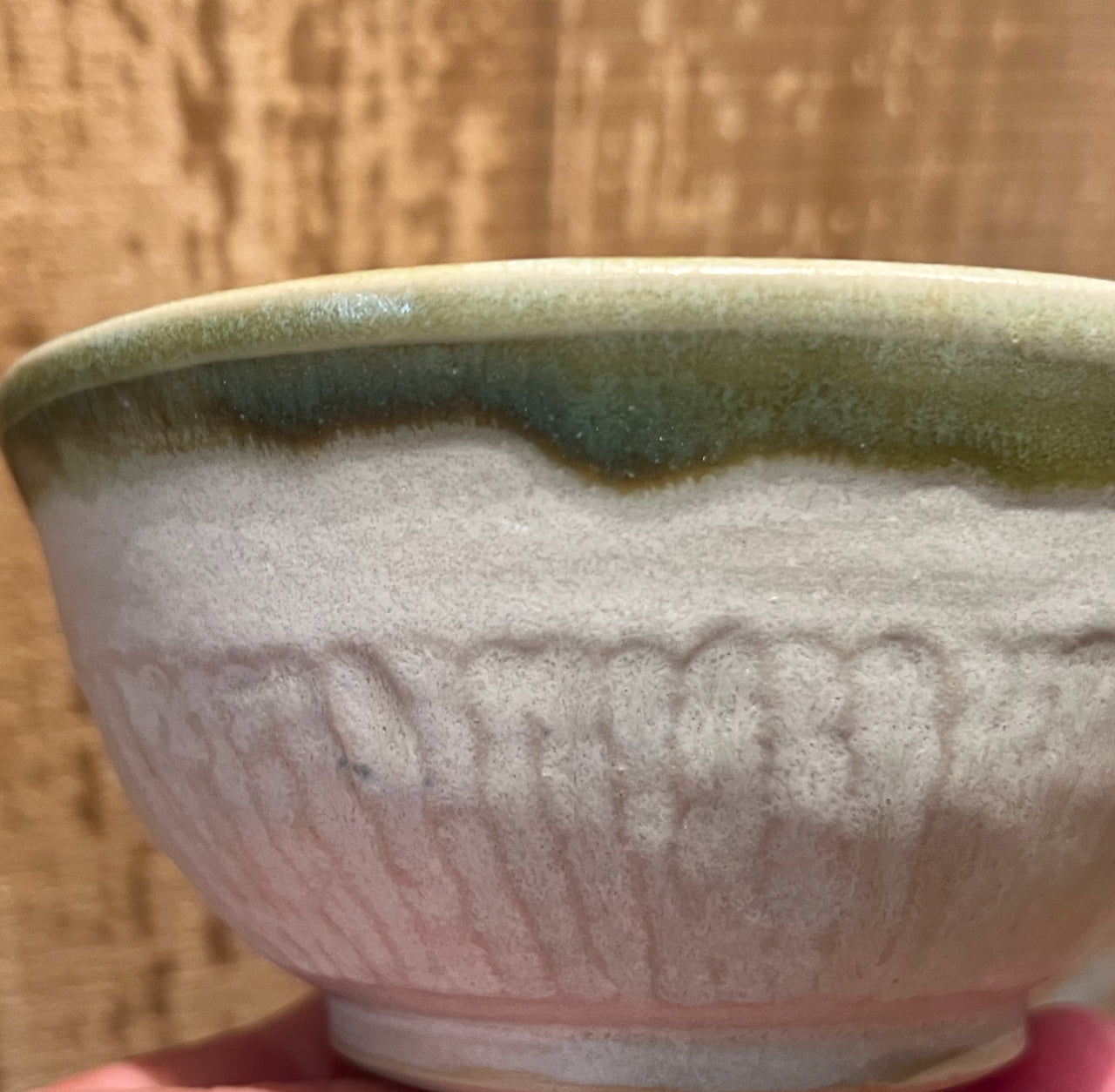 Pair of Bowls in Buff Gray Glaze with Copper Green Rim
