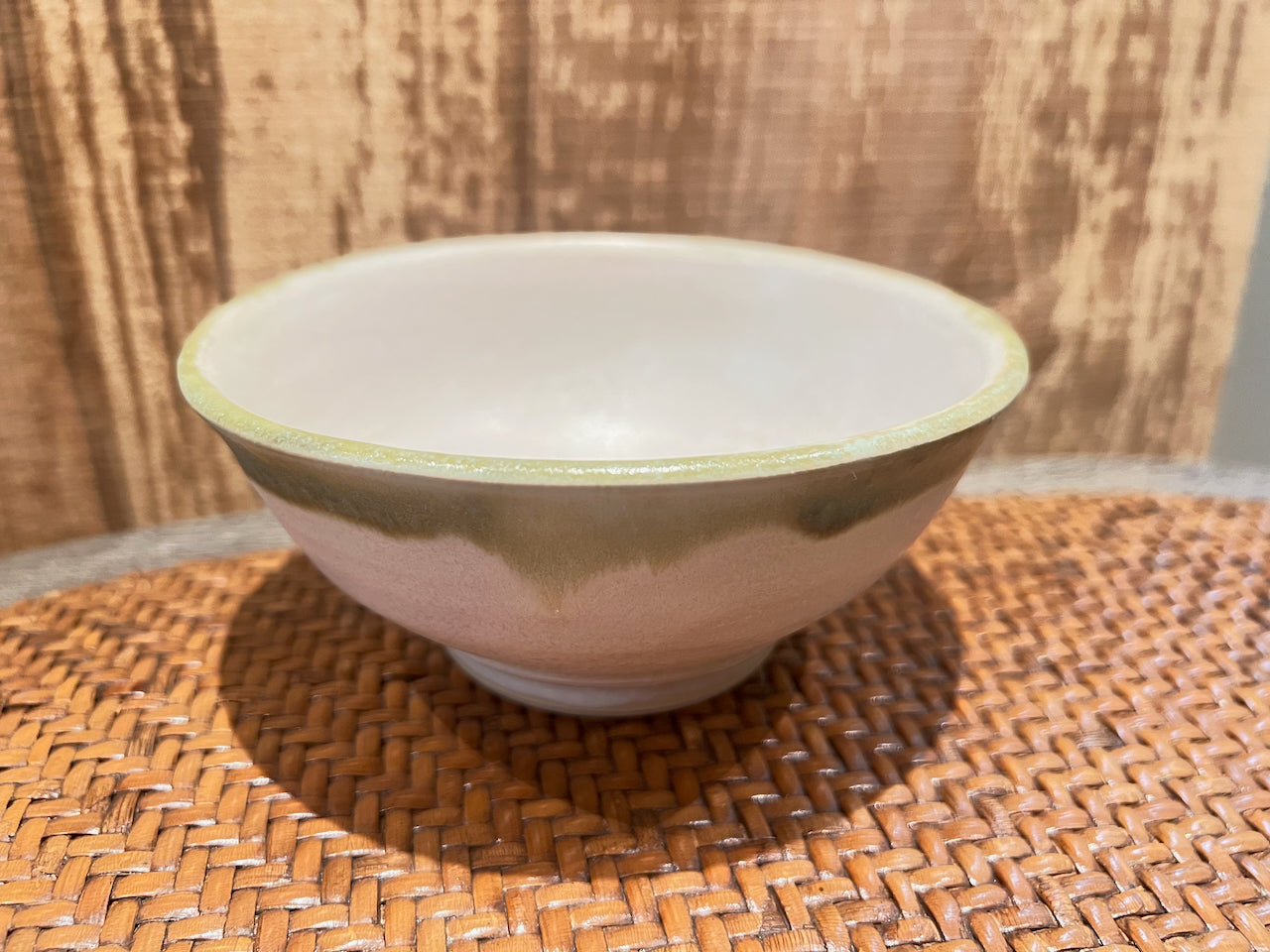 Pair of Bowls in Buff Gray Glaze with Copper Green Rim