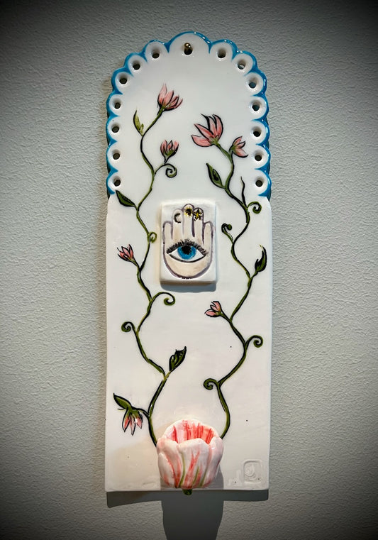 Flowering Vine Hamsa Wall-Mounted Candle Holder (Sconce)
