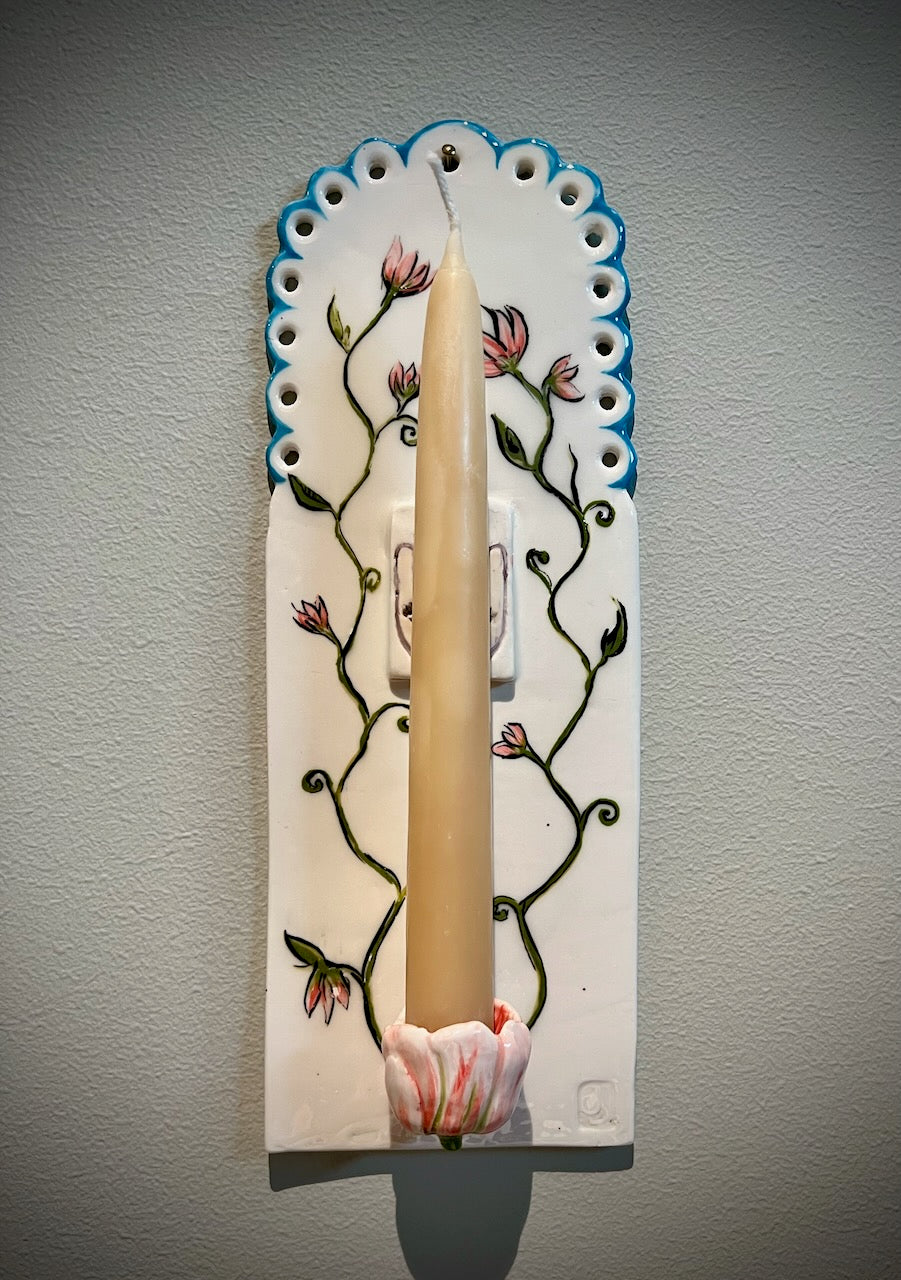 Flowering Vine Hamsa Wall-Mounted Candle Holder (Sconce)