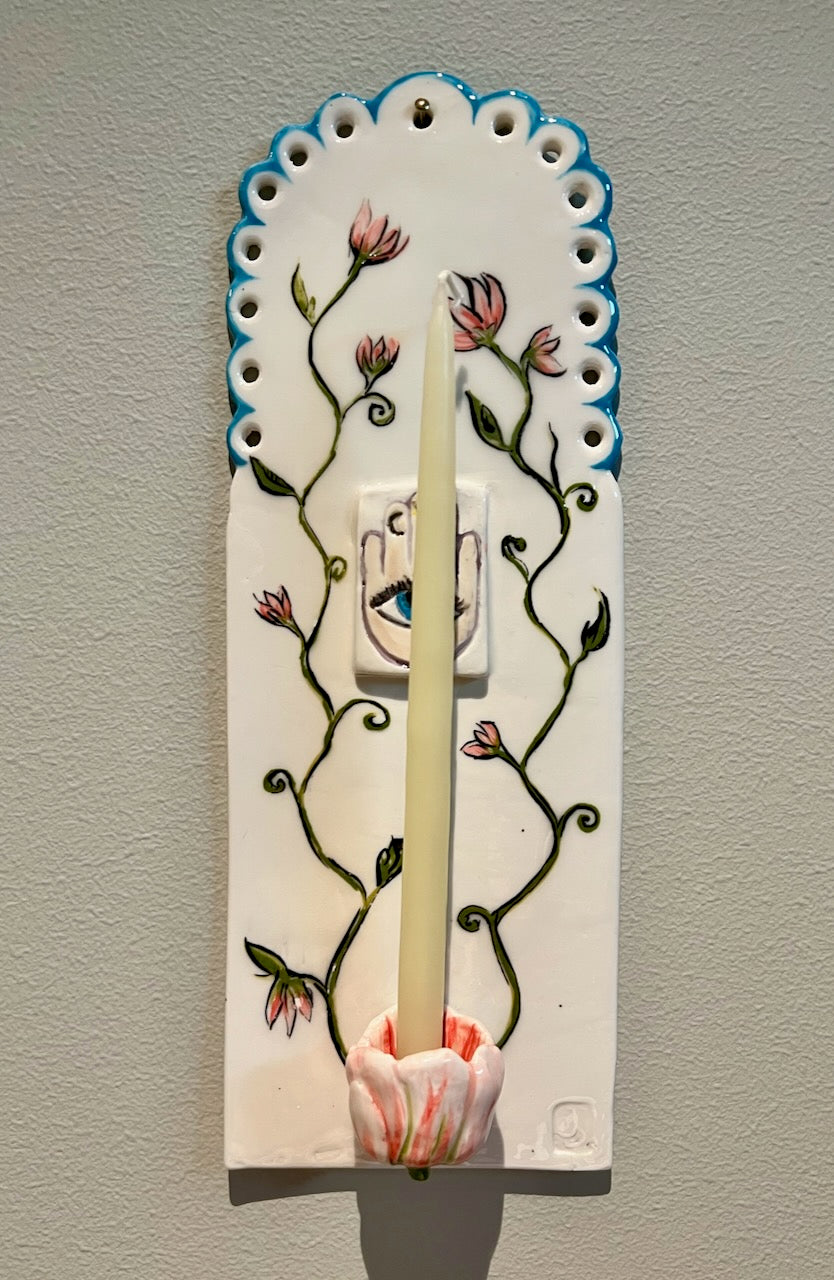 Flowering Vine Hamsa Wall-Mounted Candle Holder (Sconce)