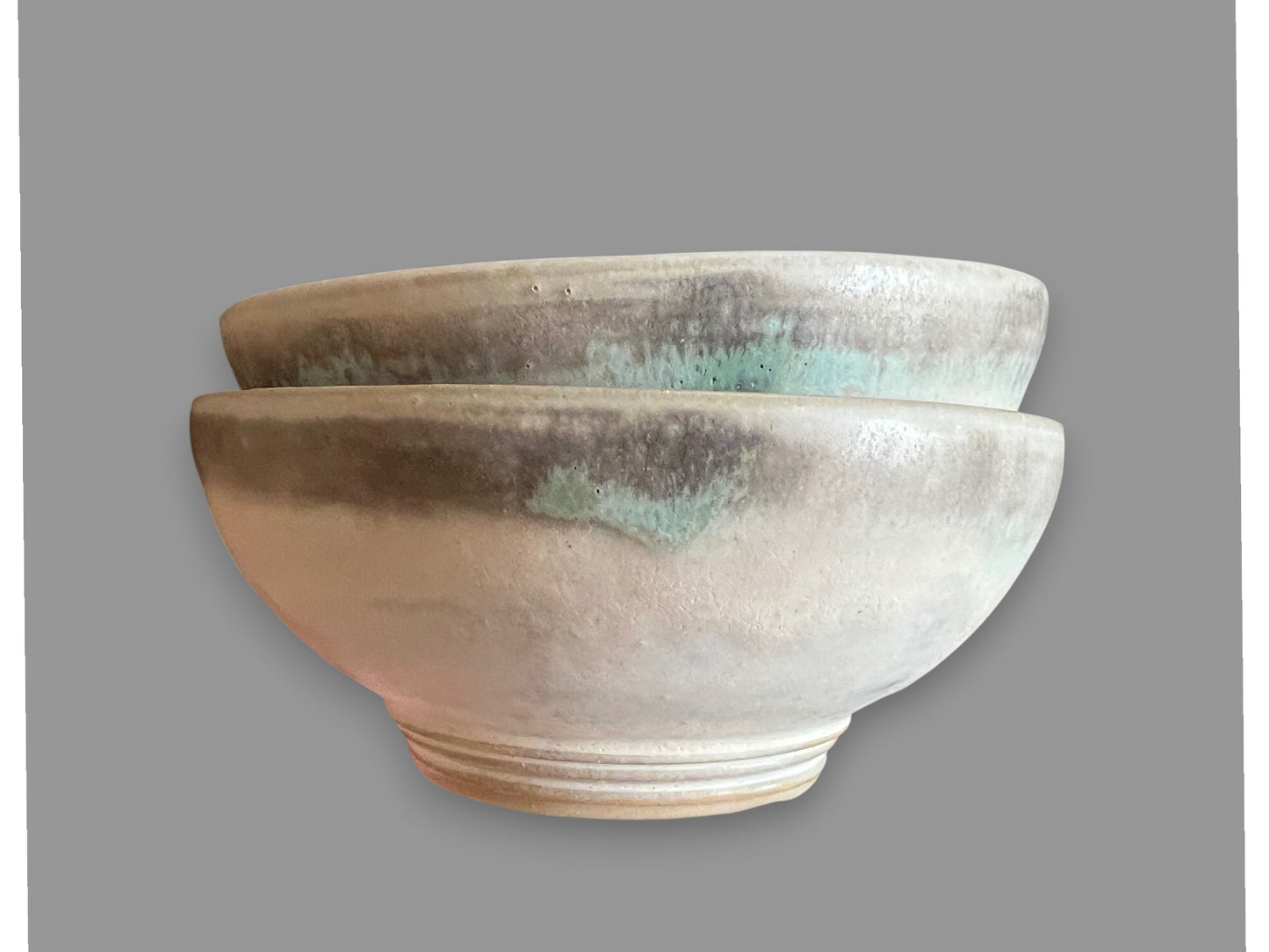 Pair of Bowls in Cream glaze with Green & Gray